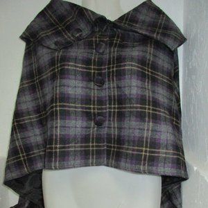 Women's Keep It Trendy (K.I.T.)  Purple/Gray Button Down Plaid Cape Size Medium